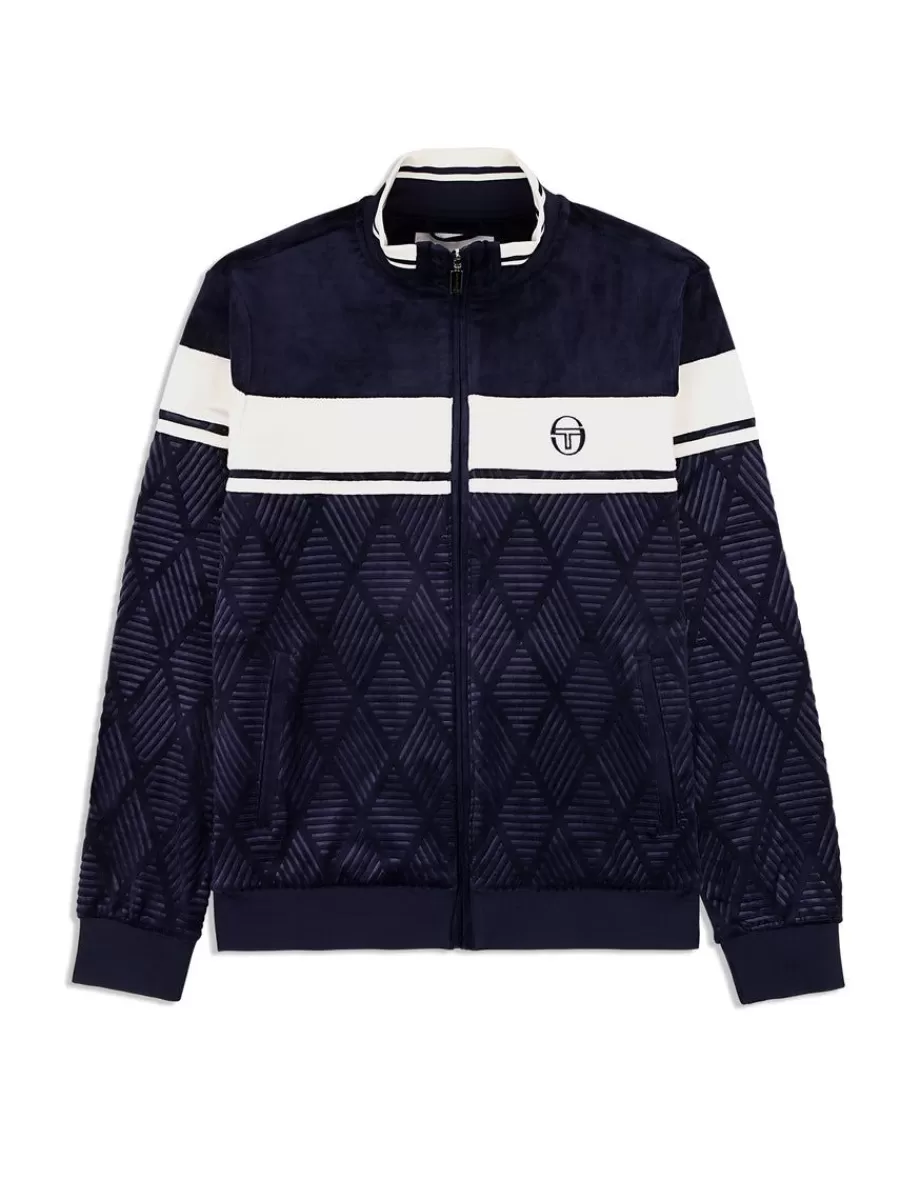 View All>Sergio Tacchini Debossed Damarindo Velour Track Jacket- Maritime Blue