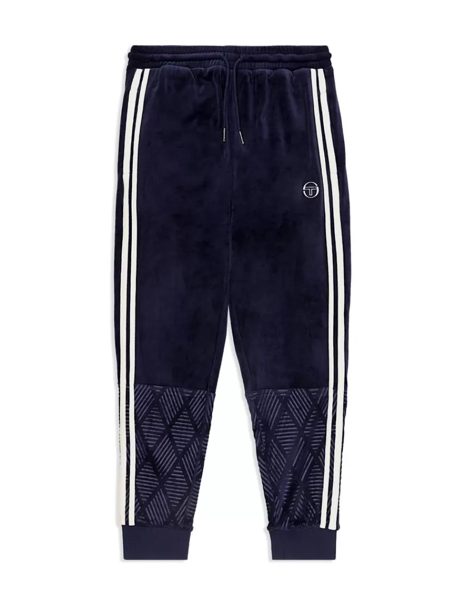 Tracksuits>Sergio Tacchini Debossed Damarindo Velour Track Pant- Maritime Blue