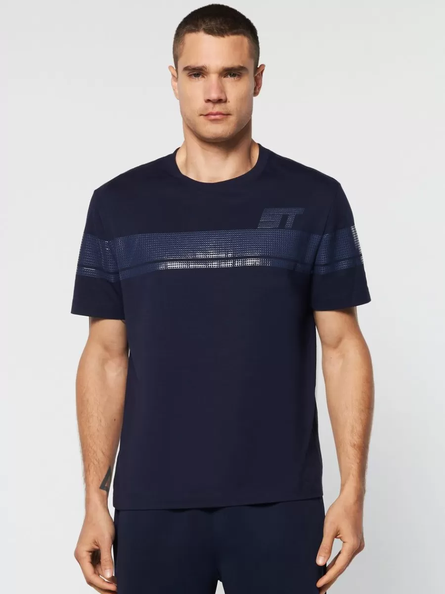 For The Court>Sergio Tacchini Perforata T-Shirt- Maritime Blue