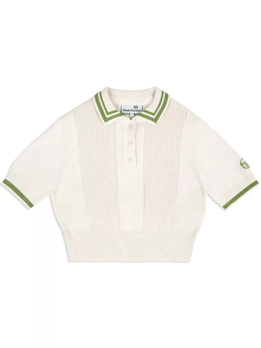 For The Court>Sergio Tacchini Perla Knit Cropped Polo- Gardenia