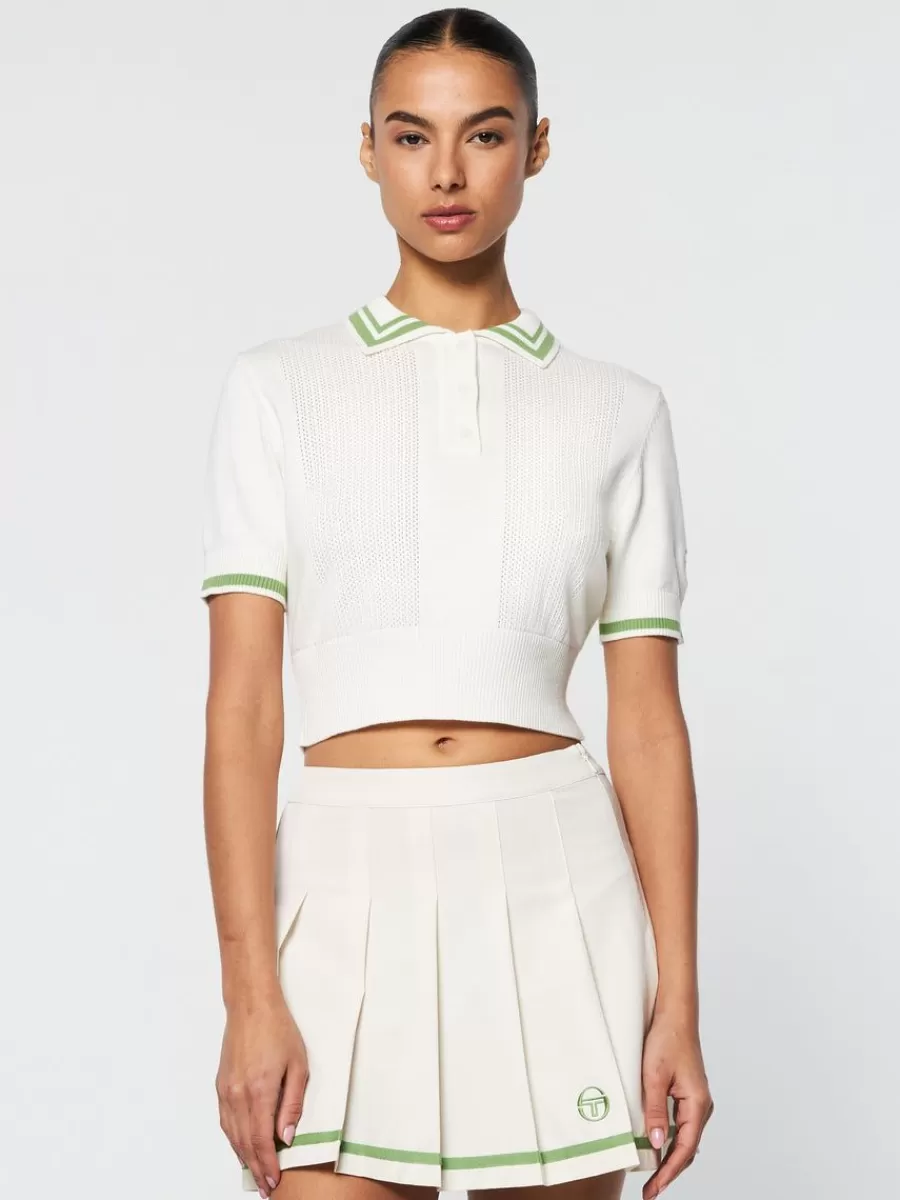 For The Court>Sergio Tacchini Perla Knit Cropped Polo- Gardenia