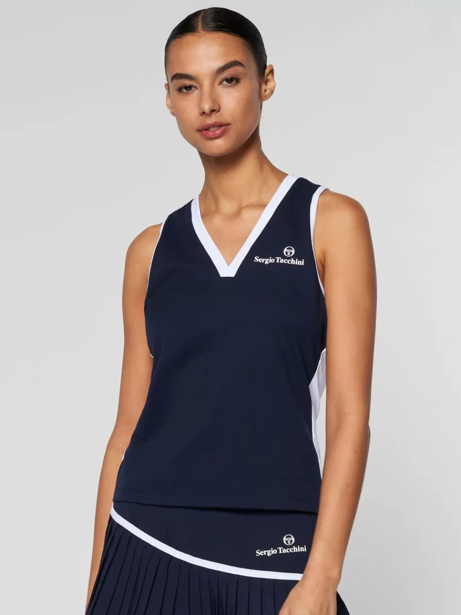 For The Court>Sergio Tacchini Women'S Vigentino Tennis V-Neck Tank Top- Maritime Blue